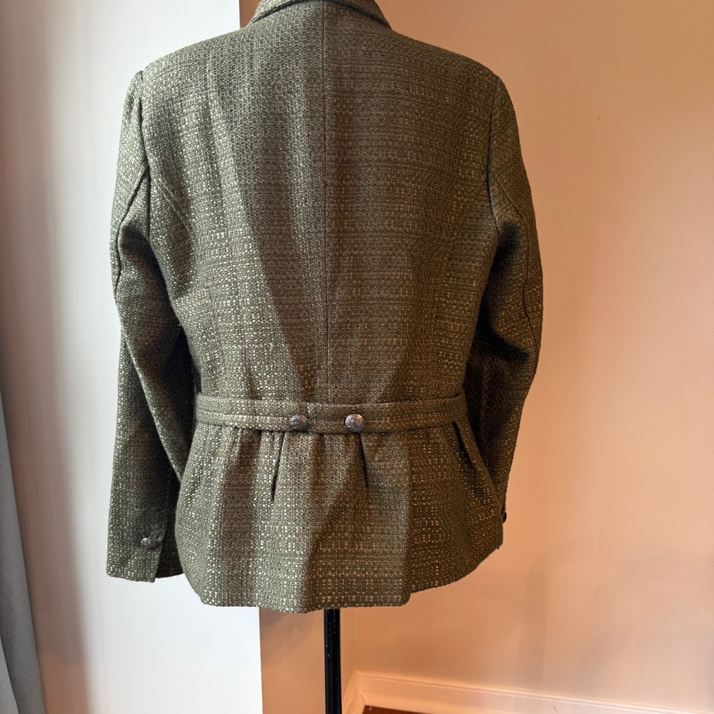Coldwater Creek Blazer Women 10 Olive Green Tweed Peplum Crest Button Jacket - Picture 5 of 13